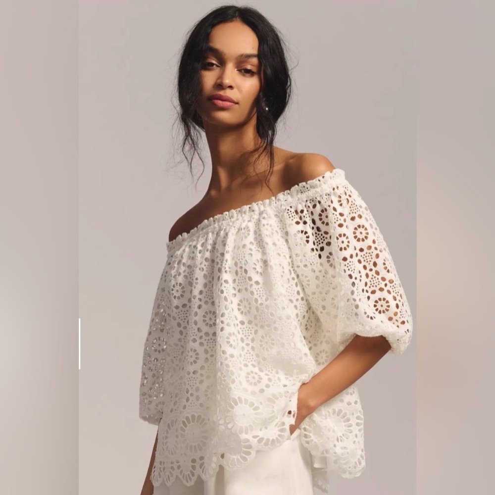 NWT Anthropologie Maeve White Eyelet Off-Shoulder Blouse - Size M